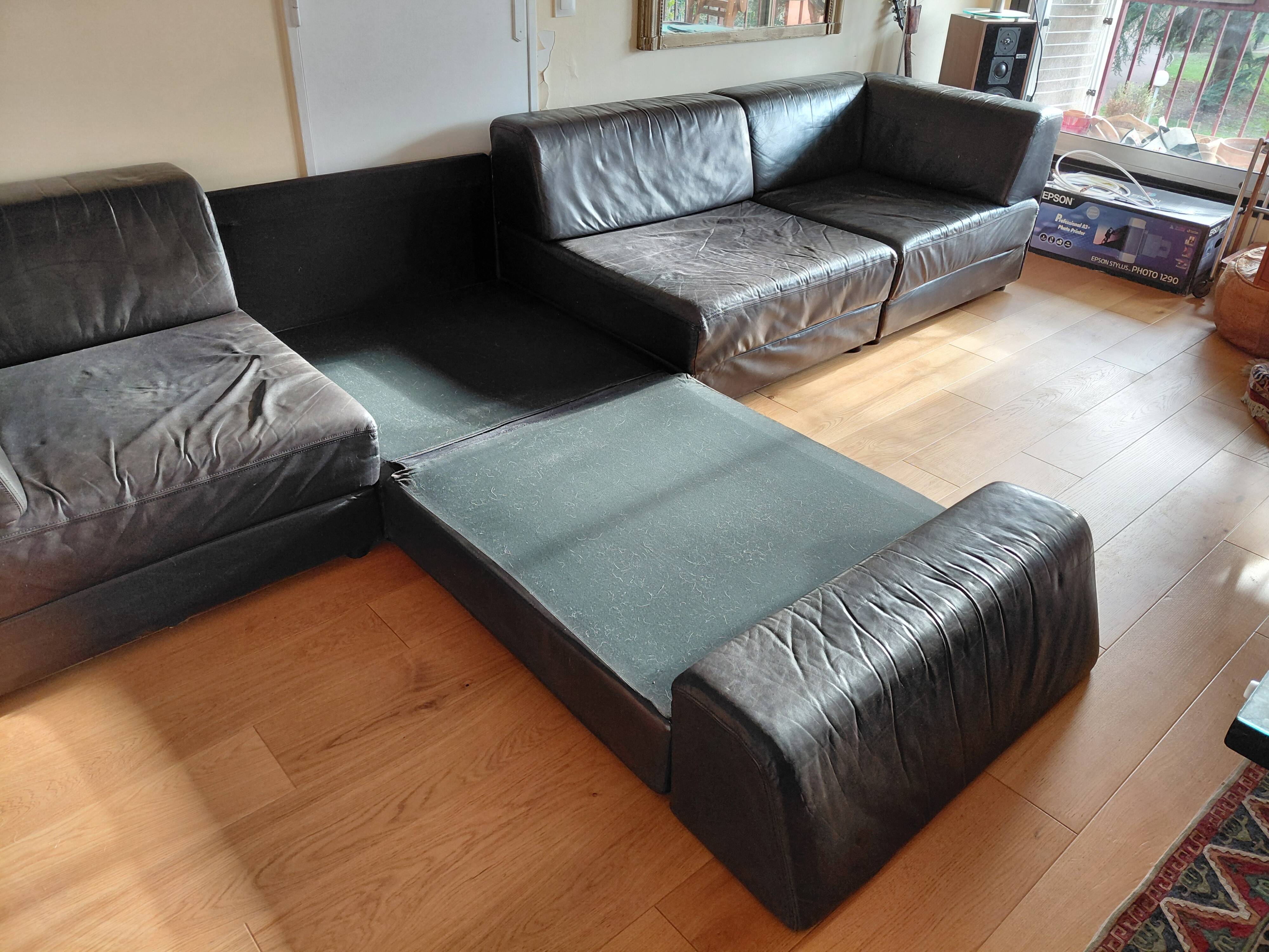 Canapé modulable De Sede DS76 en cuir noir (5 modules)