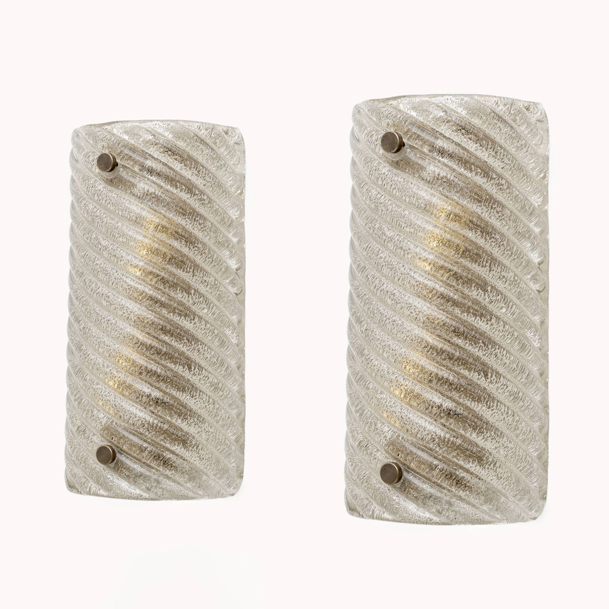 Pair of Barovier & Toso Style Modern Murano Glass Smoked Twisted Sconces