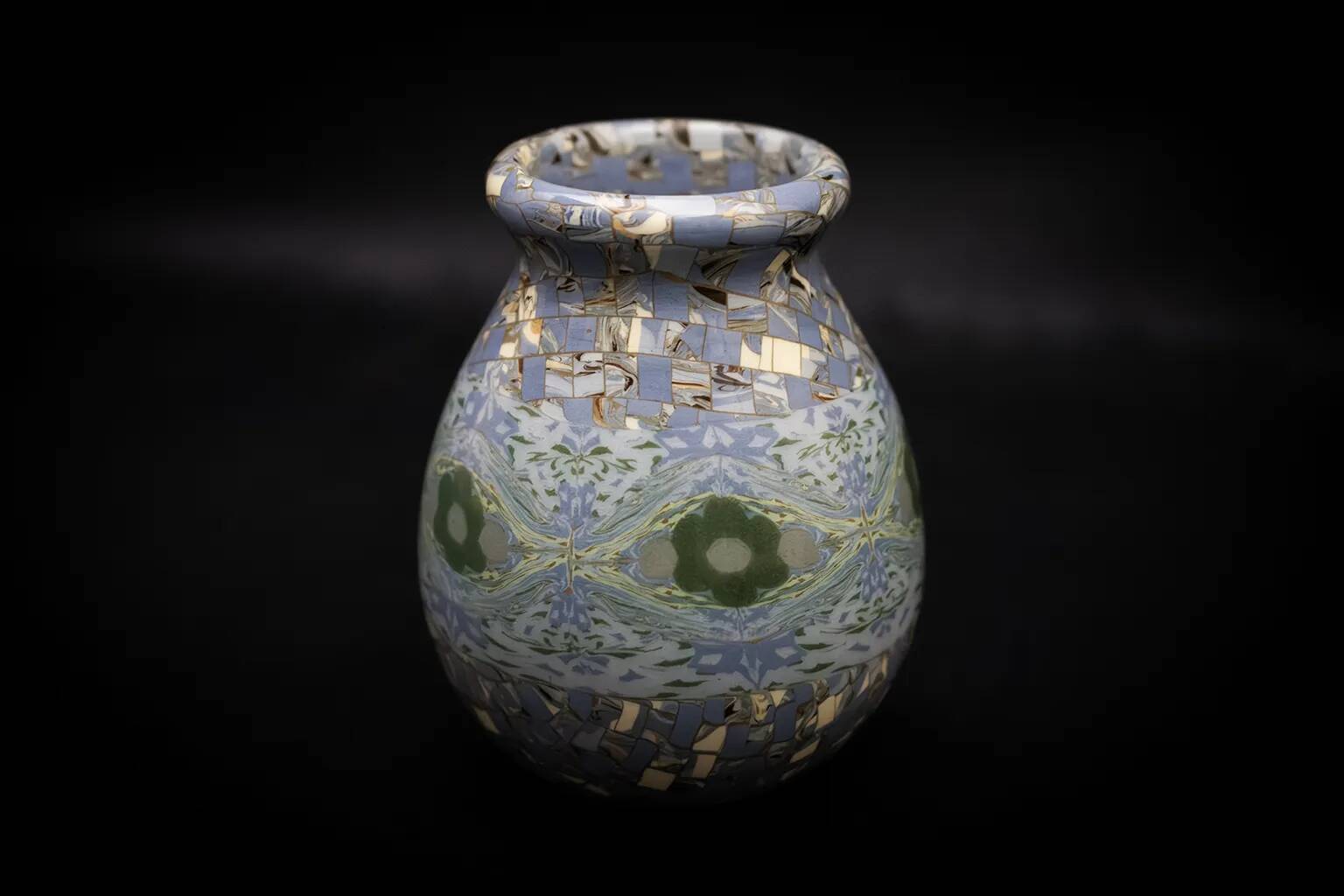 Gerbino vase in mixed clay with blue hues - Vallauris Mid-Century