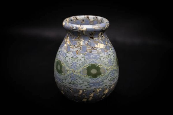 Vase Gerbino en terre mêlée à nuances bleues - Vallauris Mid-Century