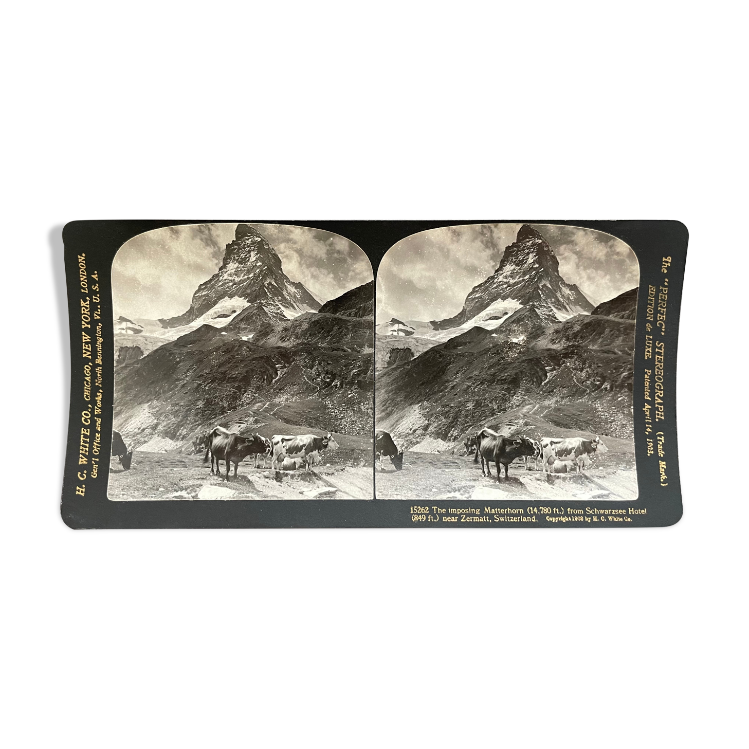 Old photography stereo, stereograph, luxury albumine 1903 Matterhorn Switzerland