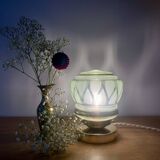 Lampe à poser globe vintage art déco en verre mint et doré