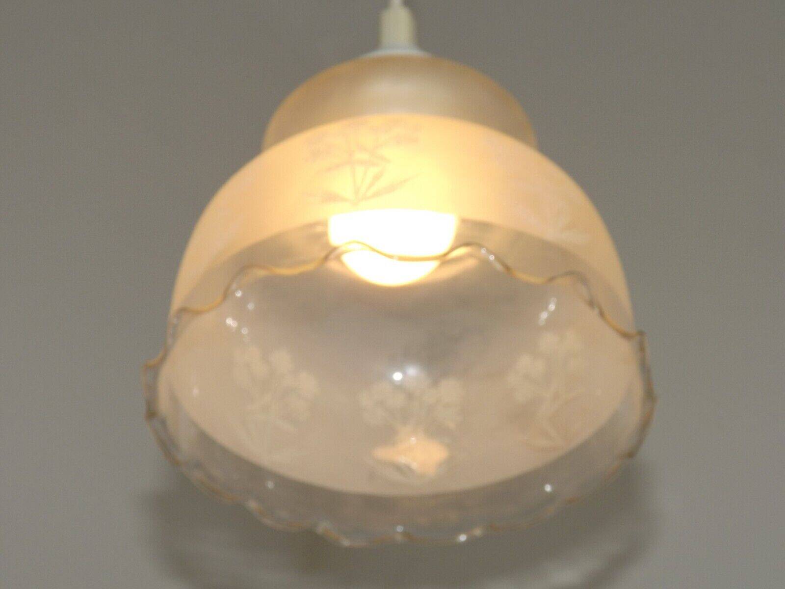 Vintage French pendant ceiling light in white glass decorated with flowers 4722