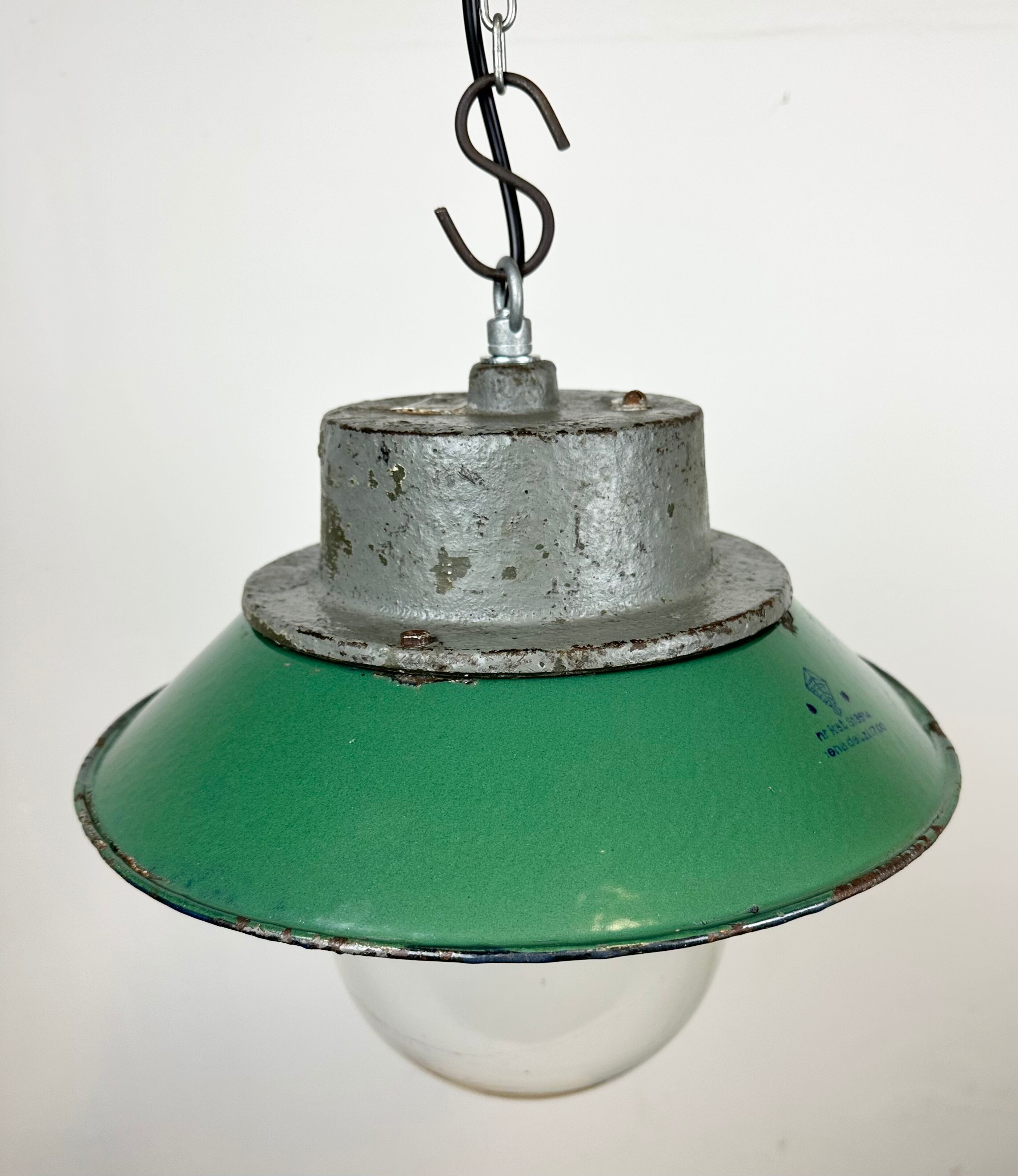Green Enamel and Cast Iron Industrial Pendant Light, 1960s