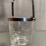 Cut crystal ice bucket with plant decoration and stainless steel frame