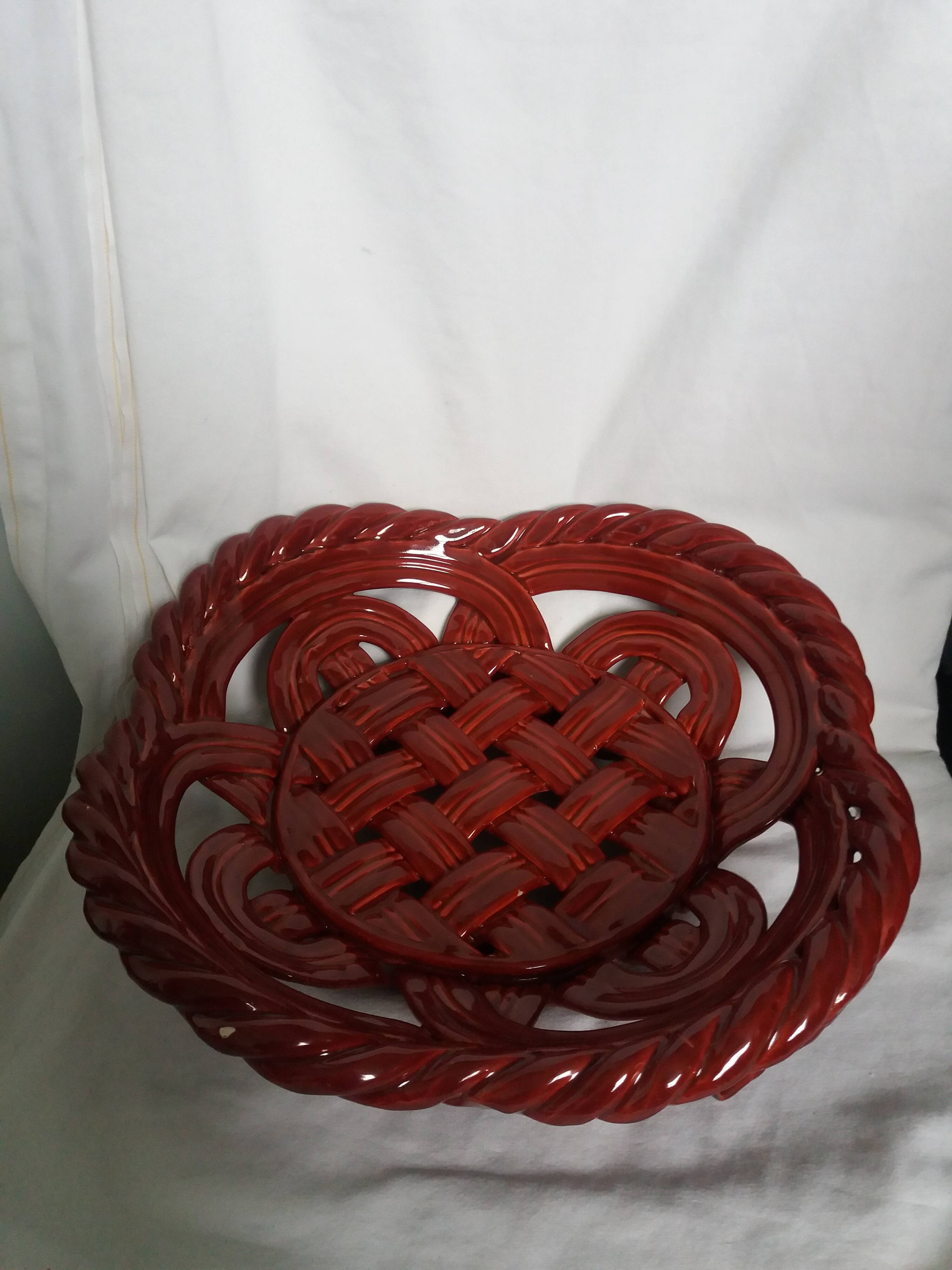 Fruit bowl, woven ceramic basket, Vallauris