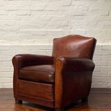 Antique French Leather Club Chair, Moustache Model, Circa 1930’s