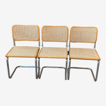 Set of 3 mid-century Italian B32 Cesca chairs by Marcel Breuer, 1970s