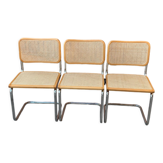 Set of 3 mid-century Italian B32 Cesca chairs by Marcel Breuer, 1970s