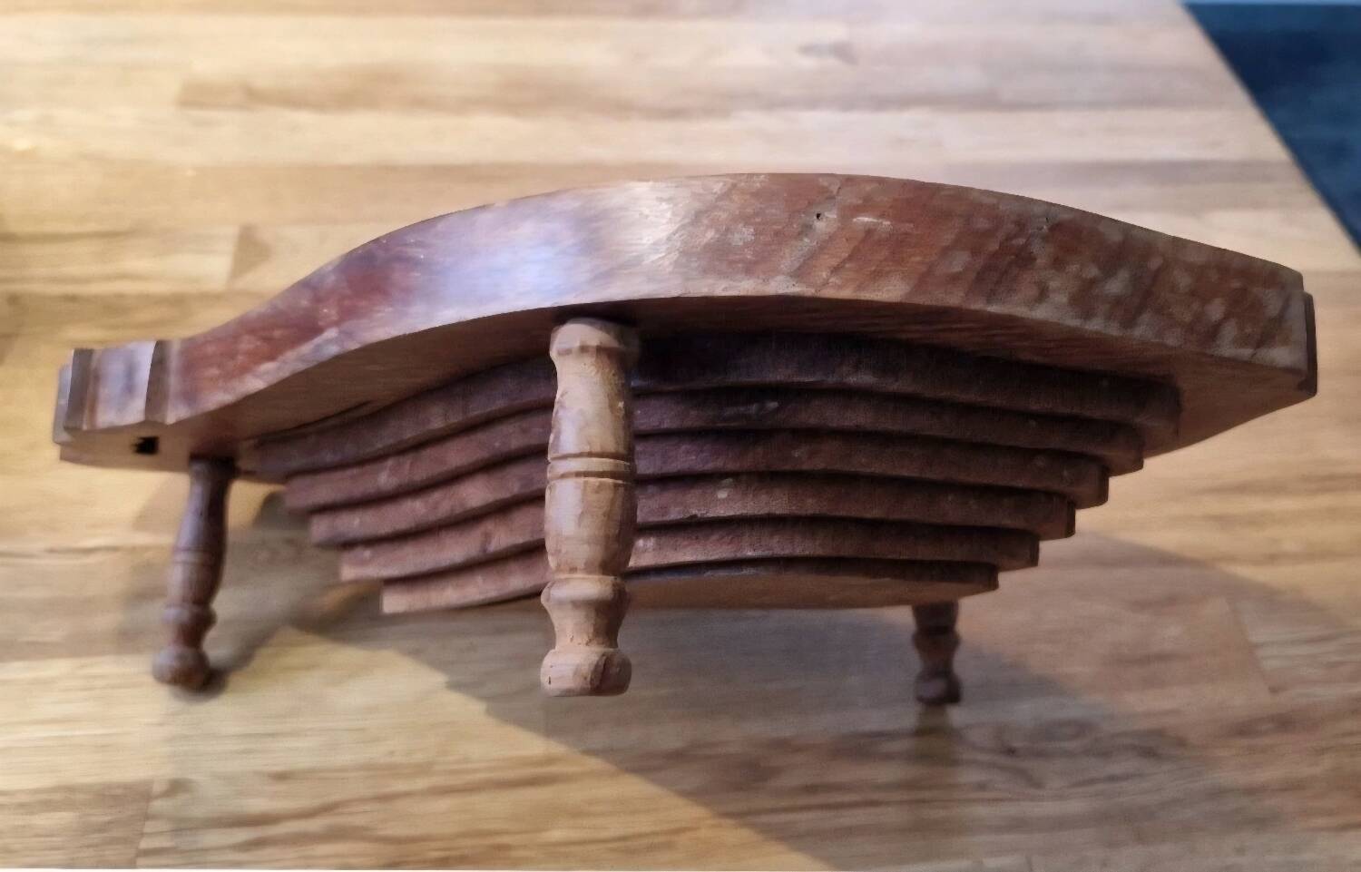 Vintage wooden fruit basket. Collection. Fruit shape.