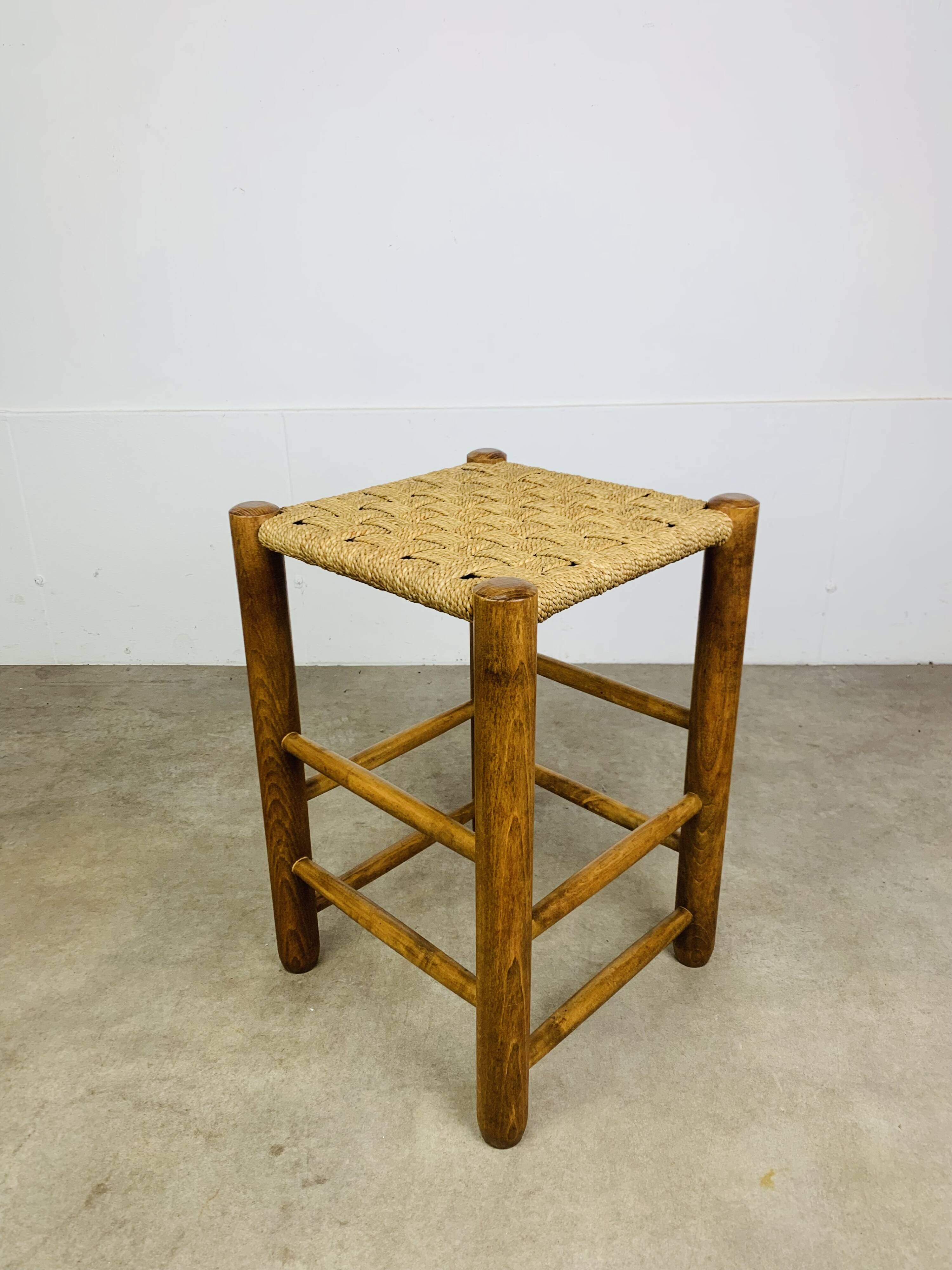 Vintage wooden and rope stool, 1960s