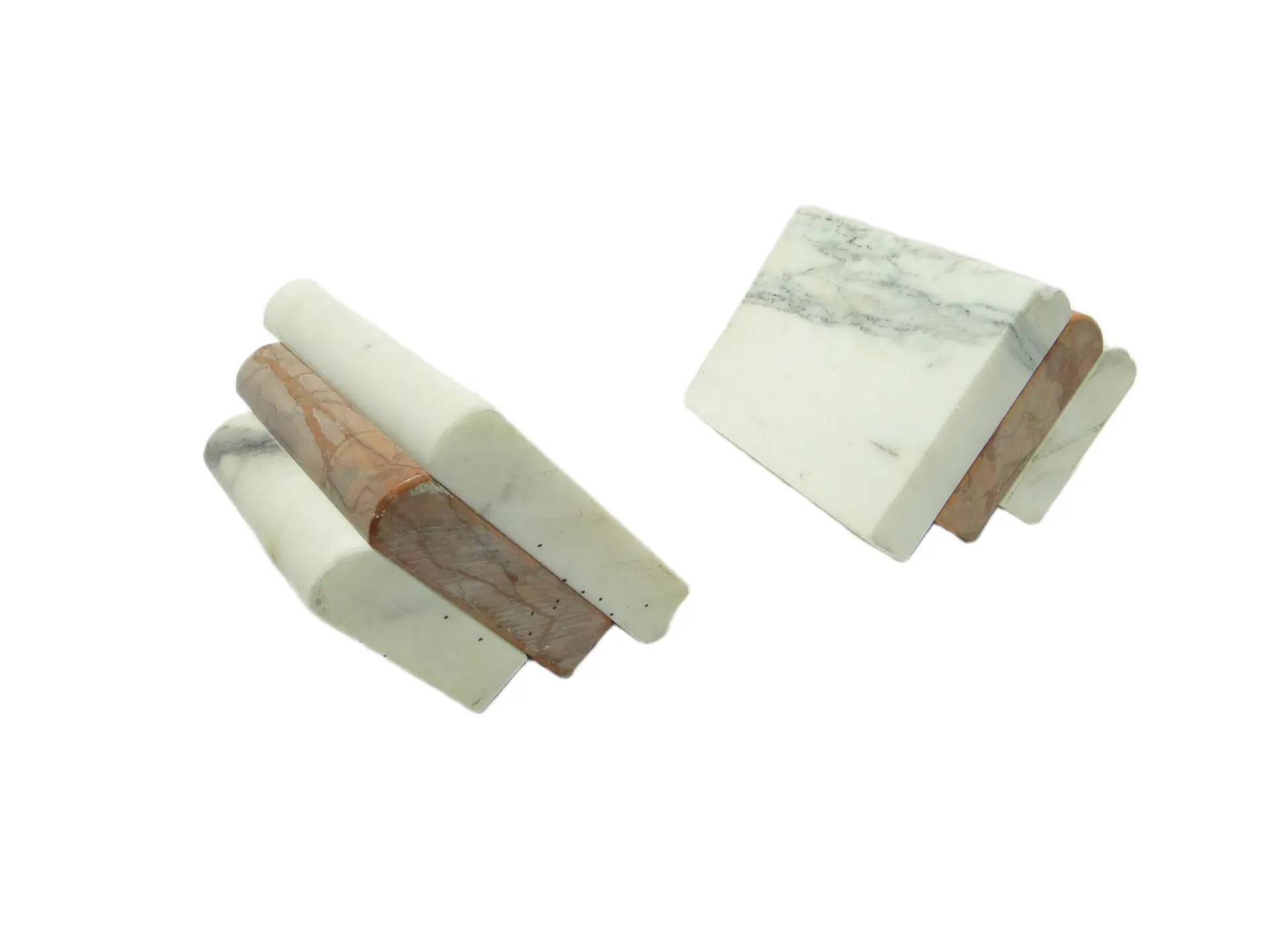 Pair of bookends, Art Deco, ivory white marble, Germany, 1930s.