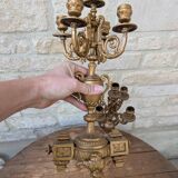 Pair of metal candelabra candle holders with 5 branches, 41cm