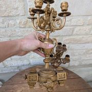 Pair of metal candelabra candle holders with 5 branches, 41cm