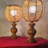 pair of Scandinavian style bedside lamps, vintage design, rope lampshade 3