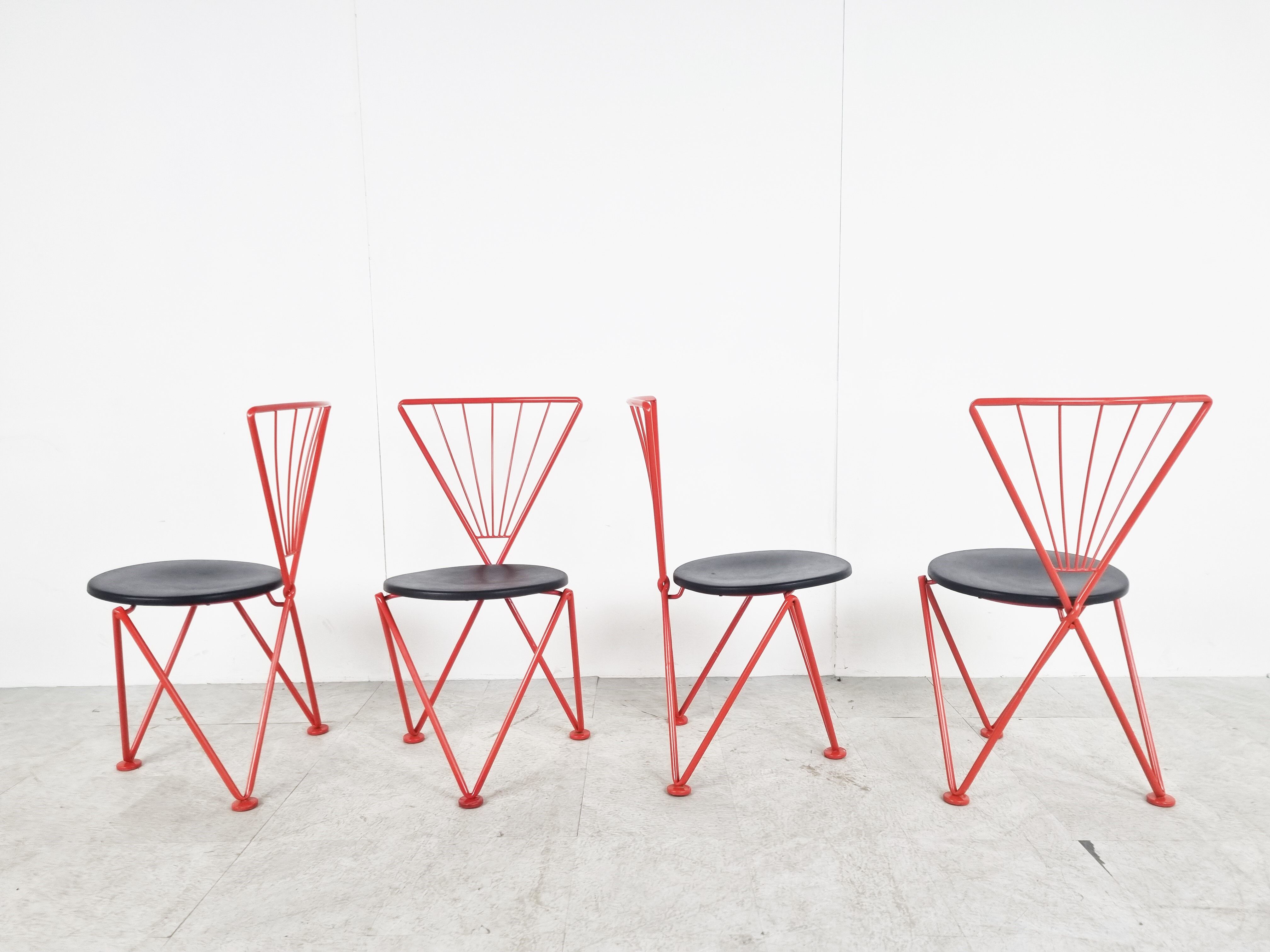 Vintage red metal dining chairs, 1980s