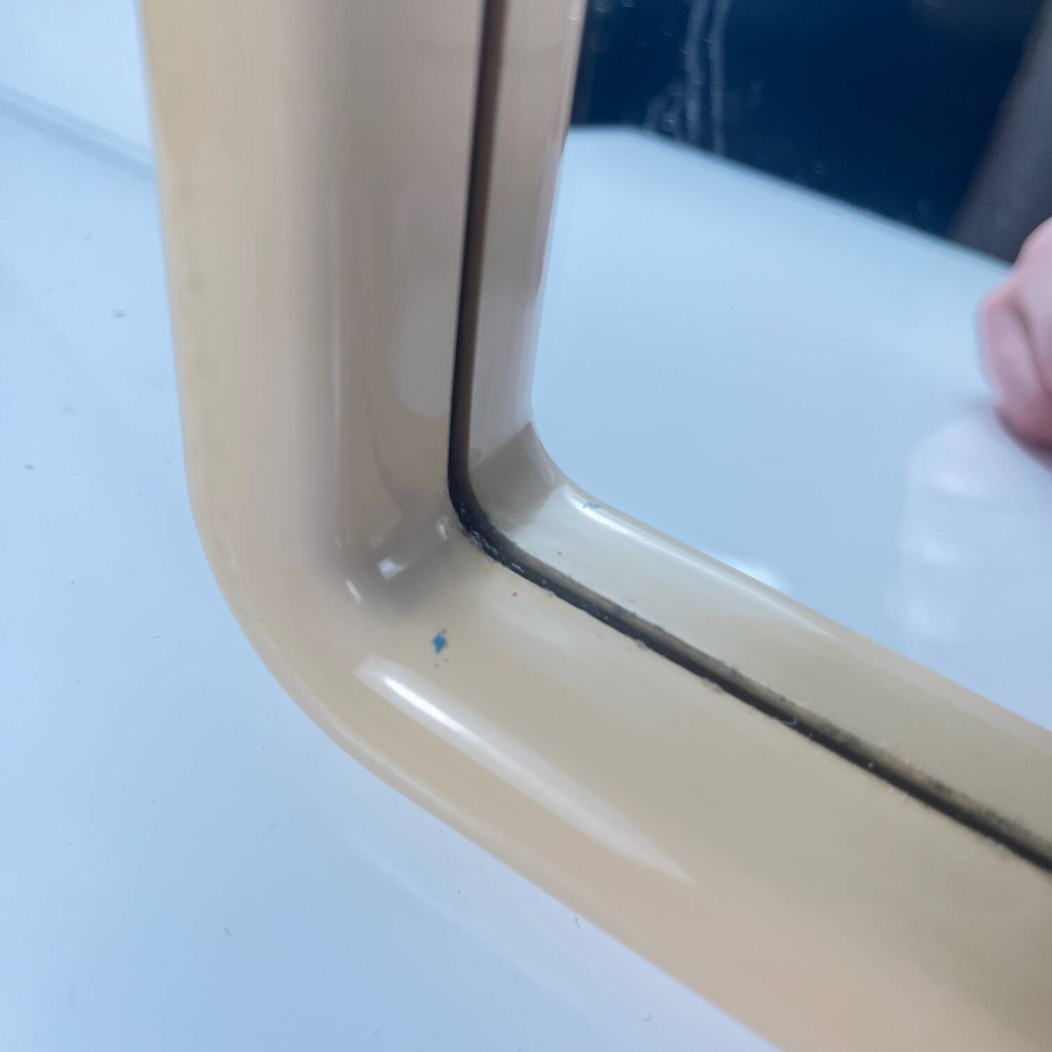 Square plastic mirror with rounded edges, cream, 1970s/80s.