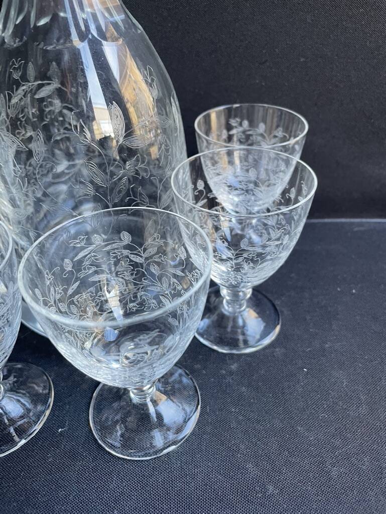 Port wine service – Blown, engraved and cut crystal – Art Deco