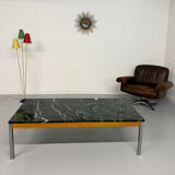 Vintage 1960s Italian design green marble and metal coffee table.