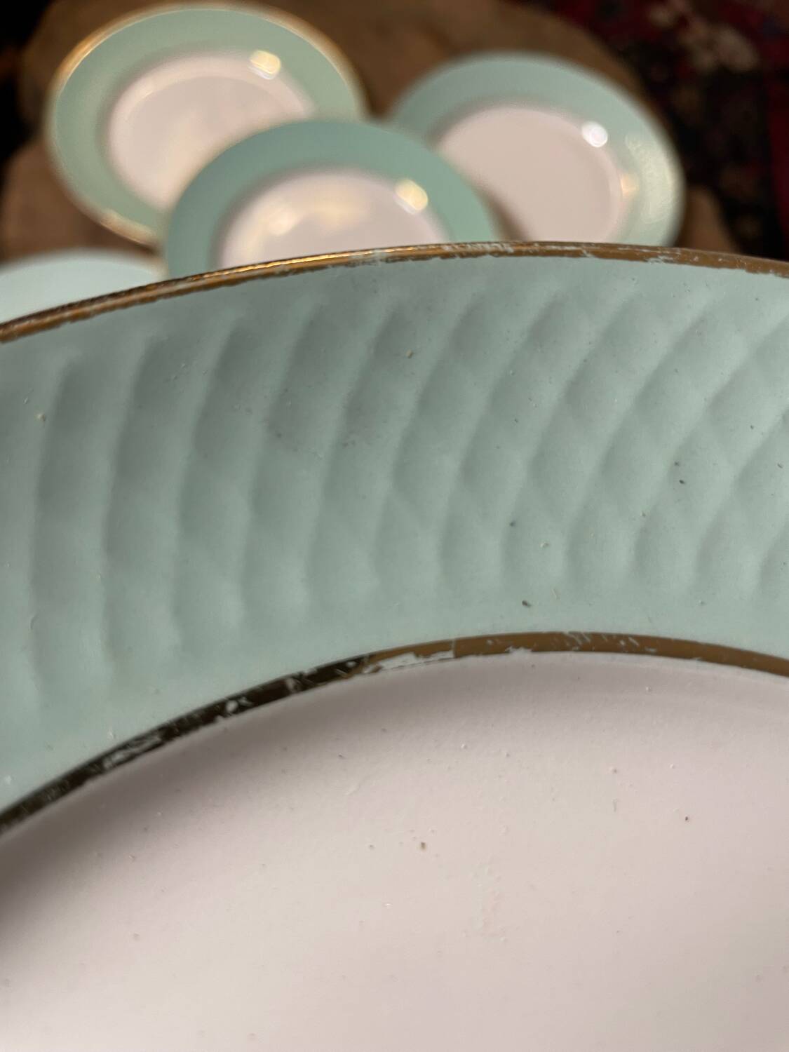 Set of 6 vintage Moulin des loups flat plates 1950