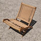 Pair of Mid-Century Modern folding chairs in beech and paper cord by Ebert Wels.