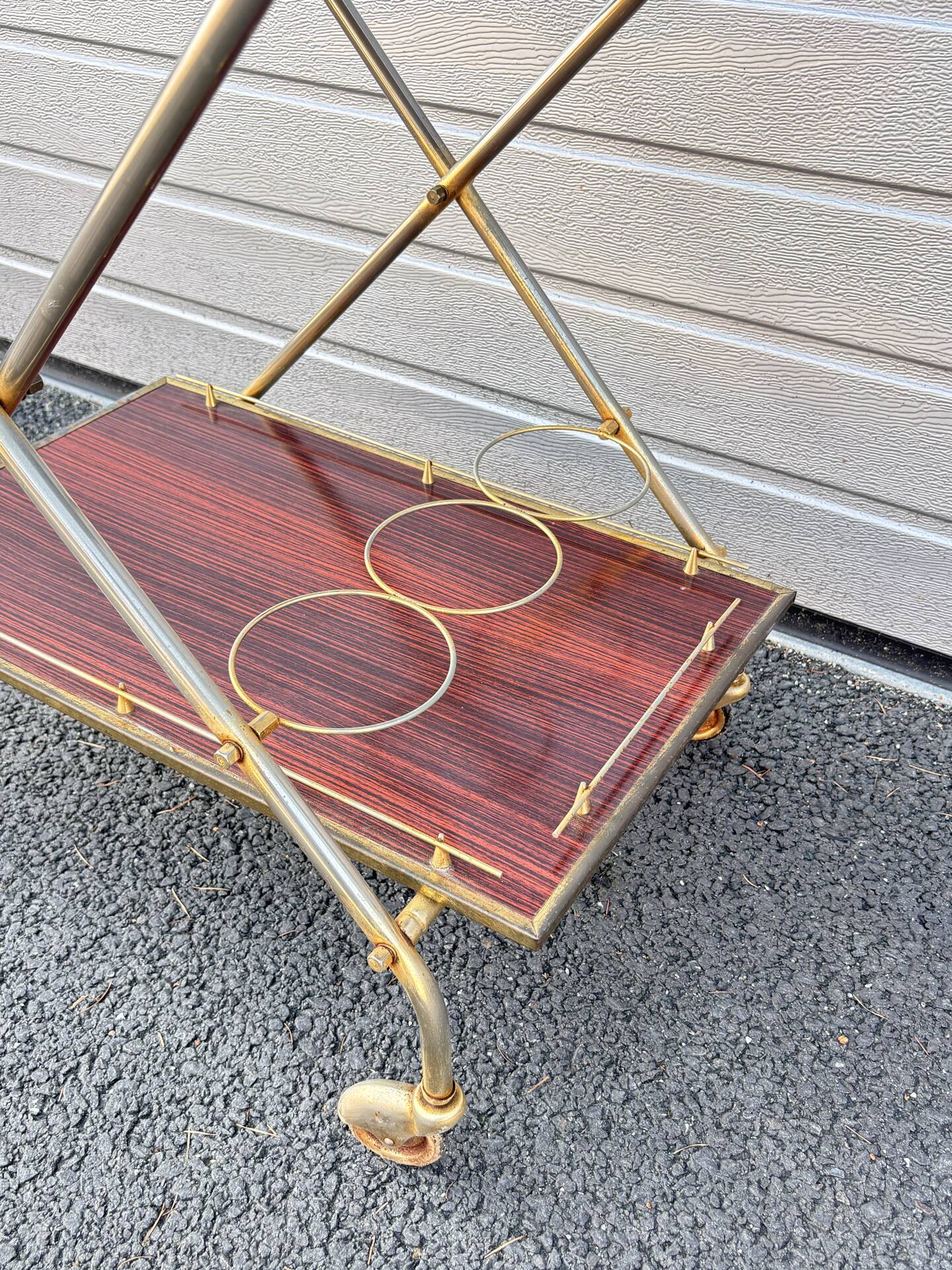 Vintage rolling dessert trolley in red Formica – 1950s/60s
