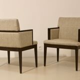 Pair of armchairs cube year 1960 fabric chiné beige restored. Sam SAM ref