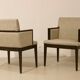 Paire de fauteuils cube année 1960 tissu chiné beige restaurée. Ref SAM SAM