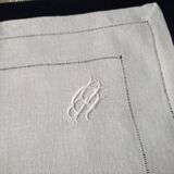 6 White damask linen napkins Monogram RD Embroidery and openwork