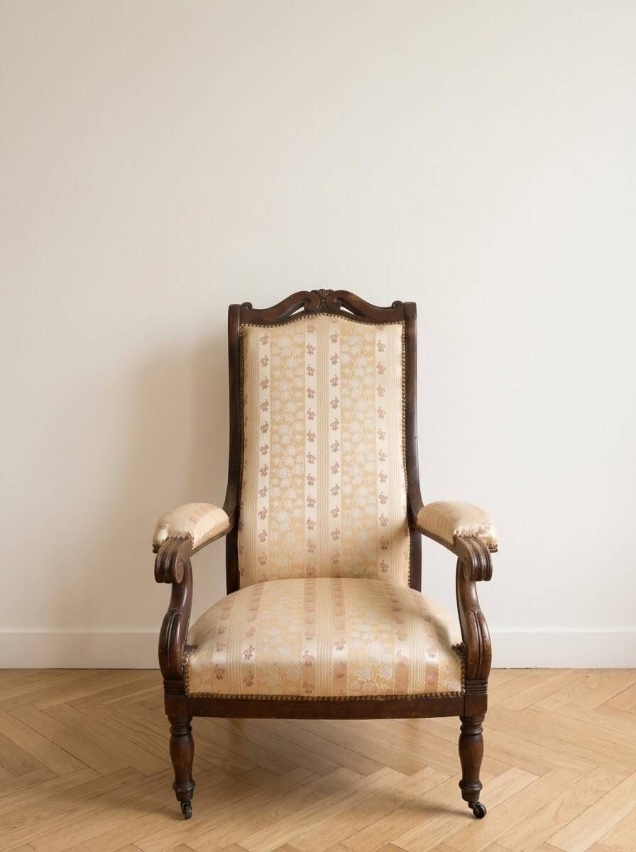 Louis Philippe style Voltaire armchair in wood and beige fabric