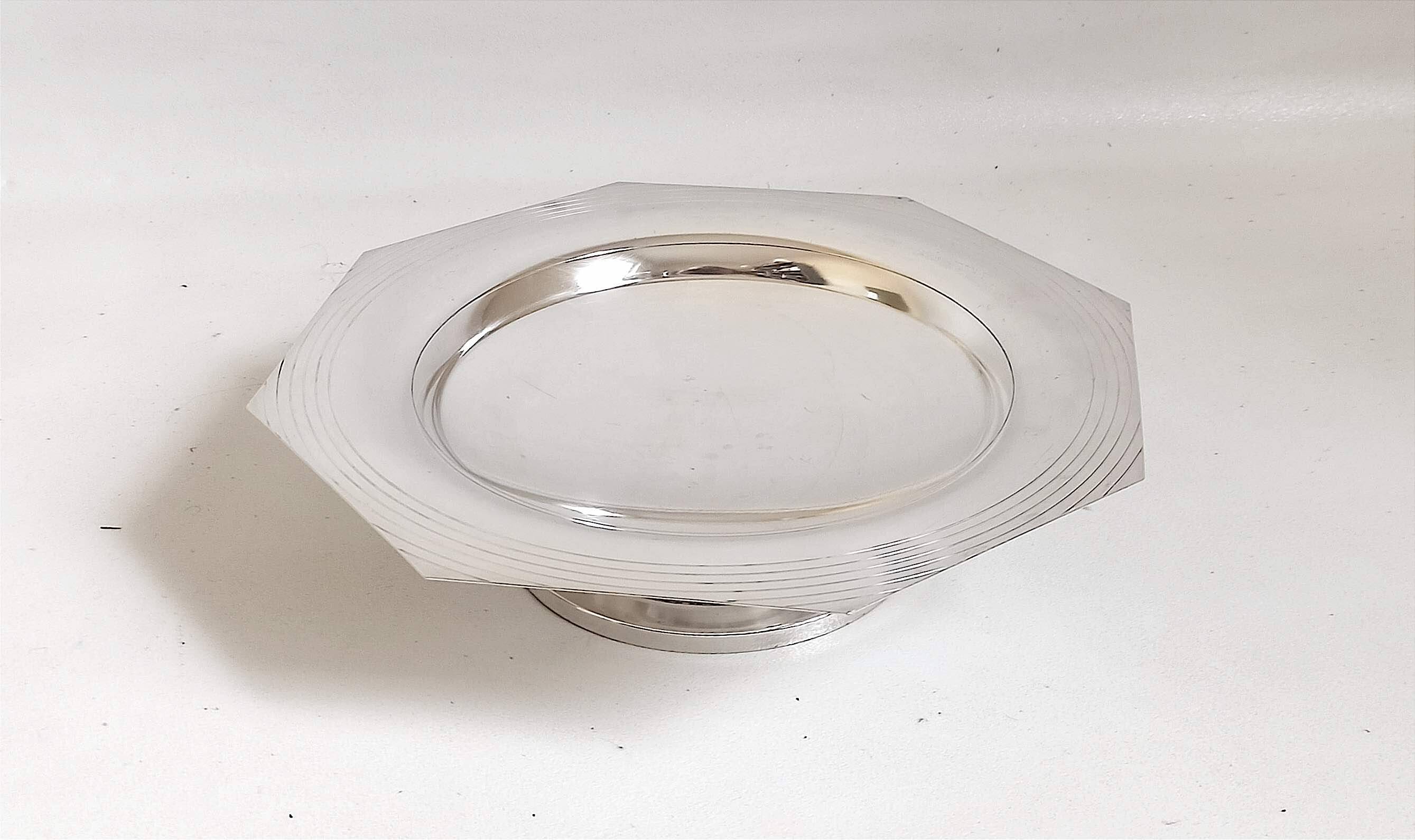 Compotier octagonal shape silver metal 1930s Diameter 33.5 cm