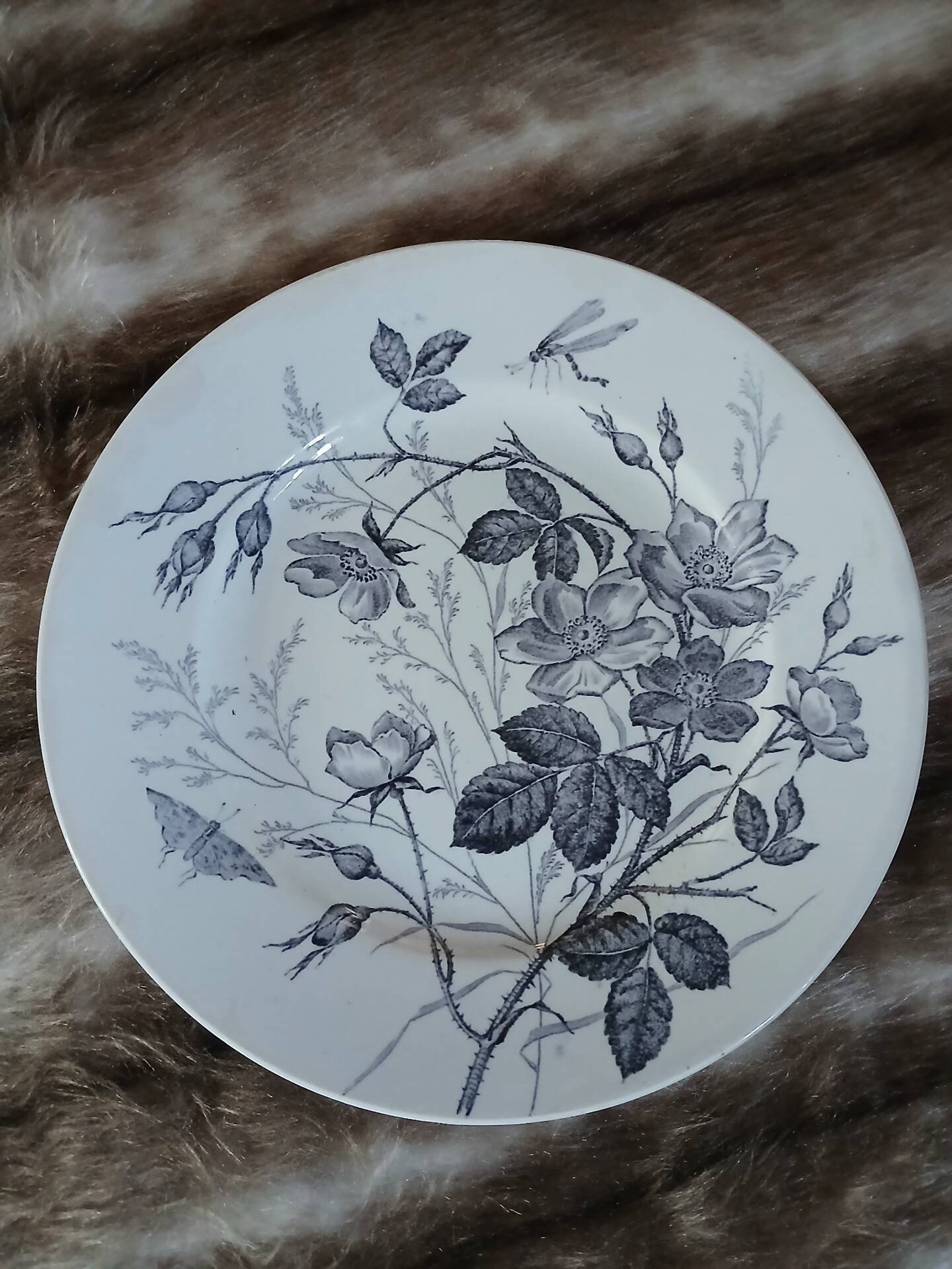 3 mismatched antique flat plates in ironstone