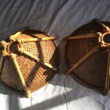 Set of two bamboo and cane lampshades