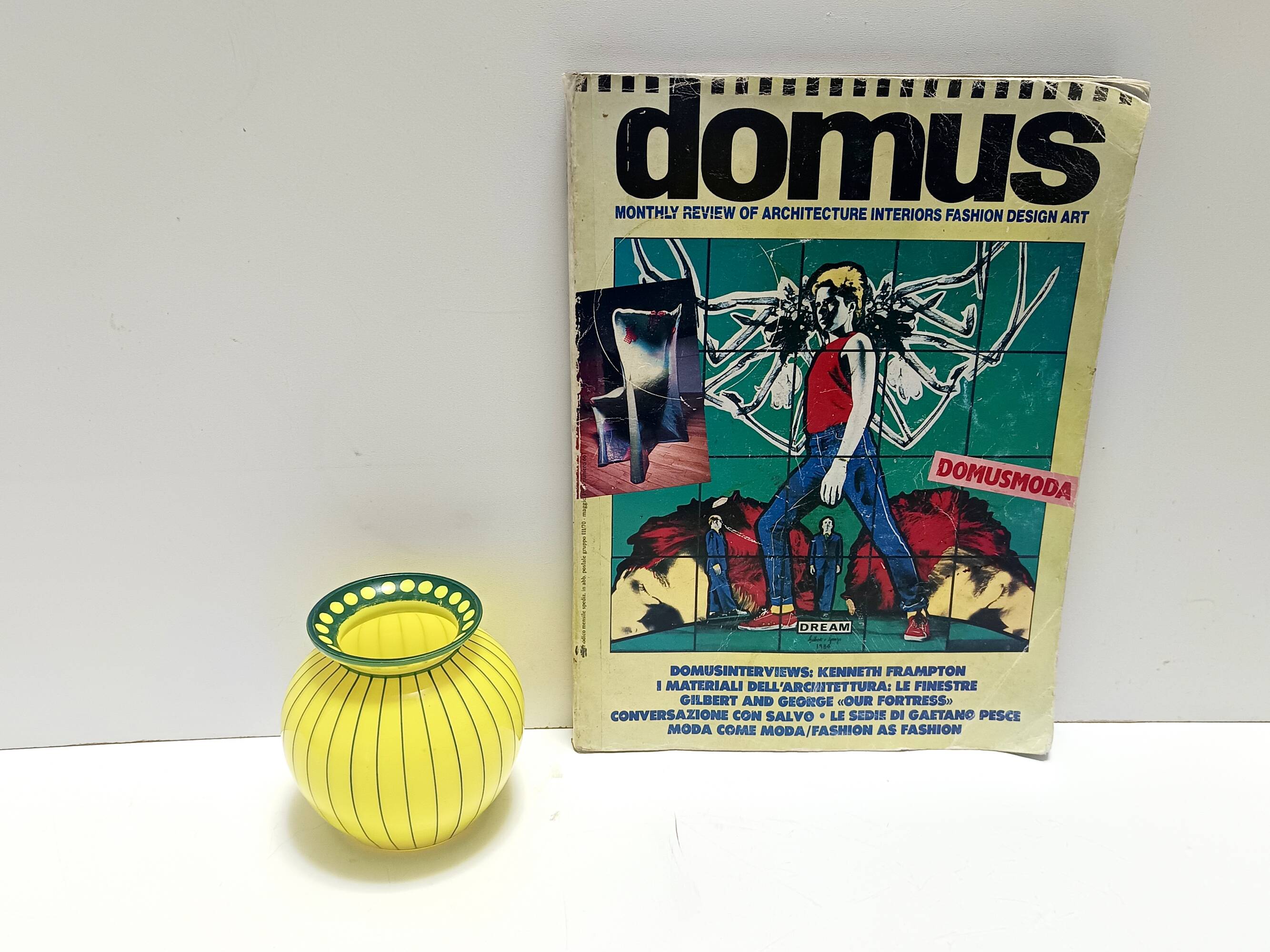 Art Deco Yellow and Green Glass Vase in the style of Josef Hoffmann, Austri