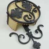 1970s WALL LAMP wrought iron and parchment koch & sons brutalist rustic