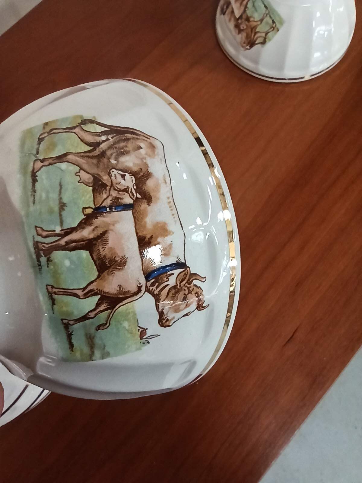 Set 6 bowls cow creamer semi porcelain old