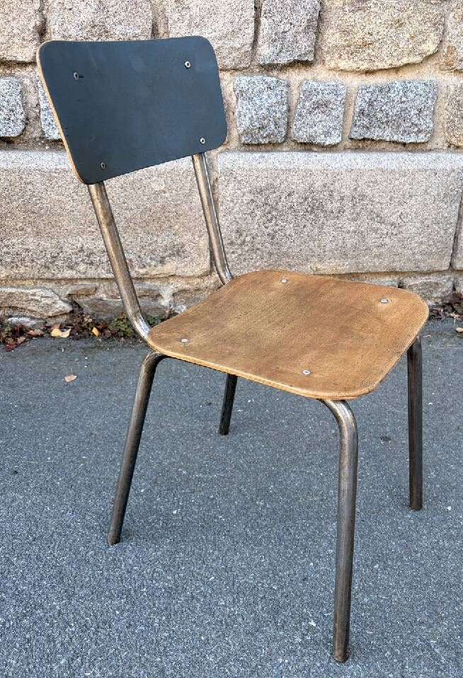 Vintage children's desk and its chair, Hitier spirit, 1950s modernist.