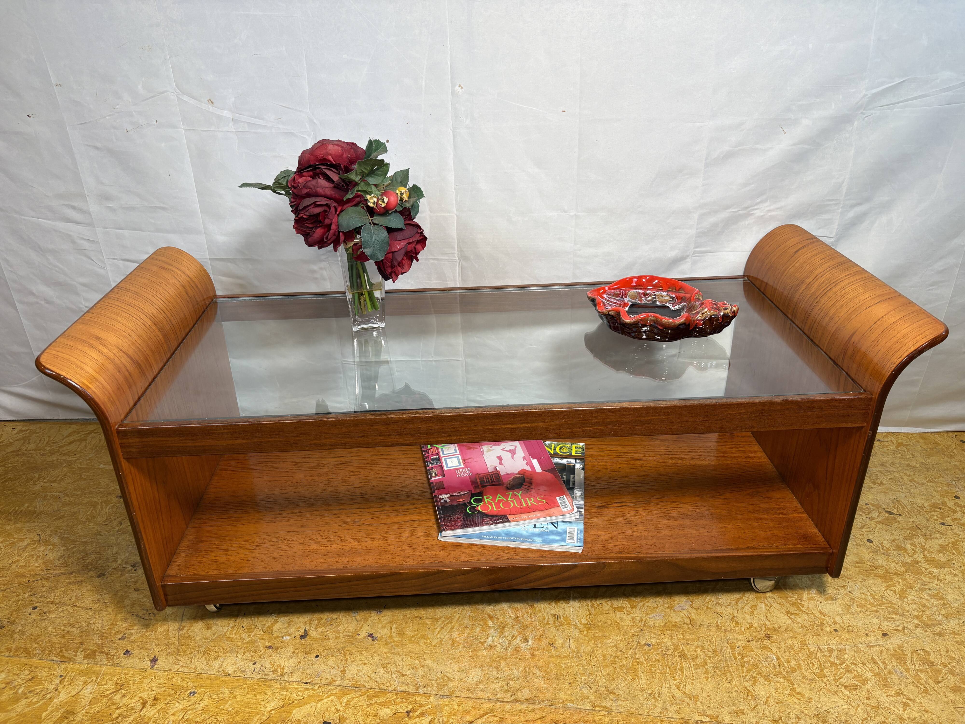 Mid Century Retro Teak & Glass Top Tulip Coffee Table by G-Plan Circa 1960