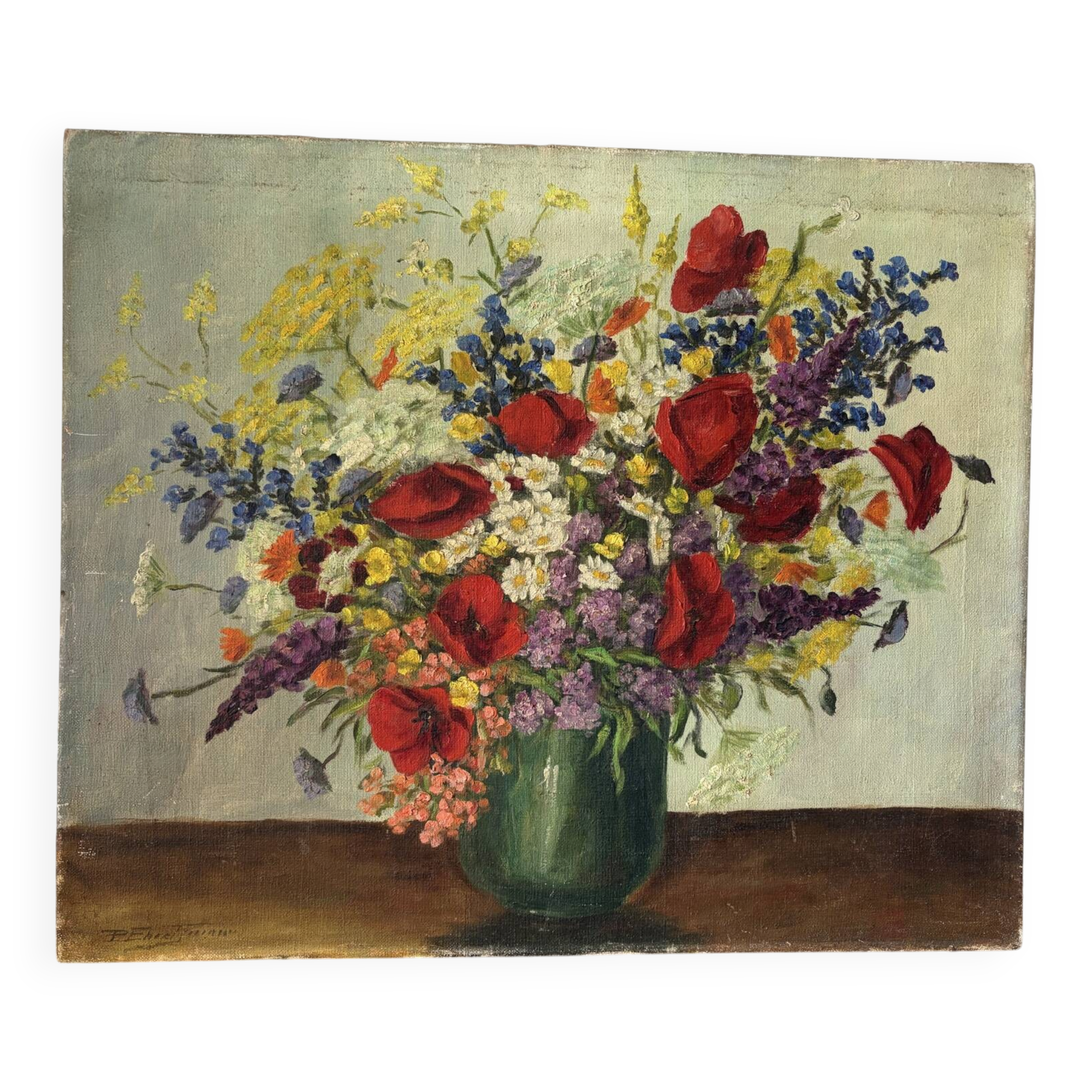 Still life with poppies, oil on canvas signed