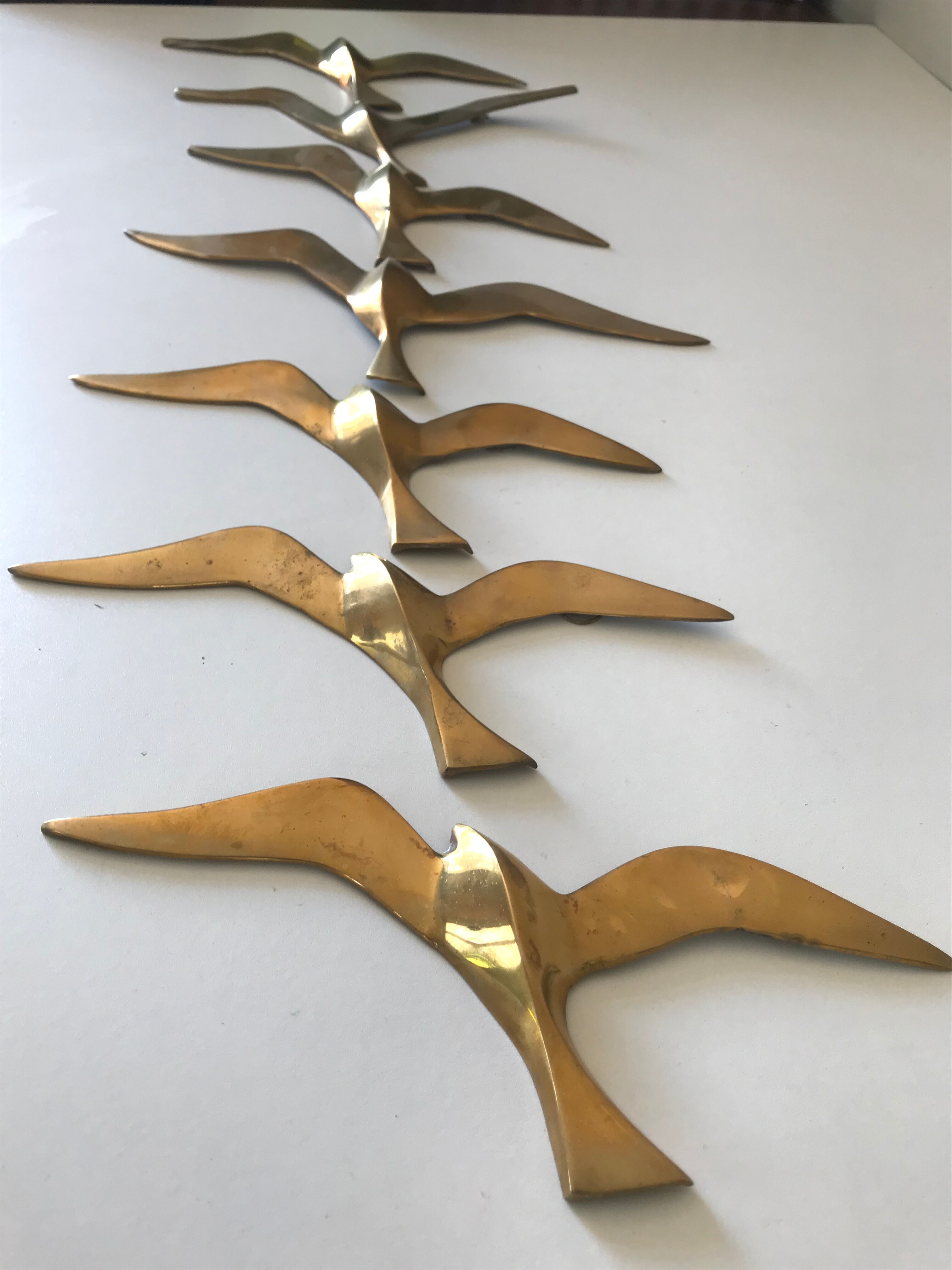 Lot de 7 oiseaux laiton vintage 1960
