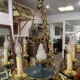 Empire style chandelier gilded bronze and green painted sheet metal