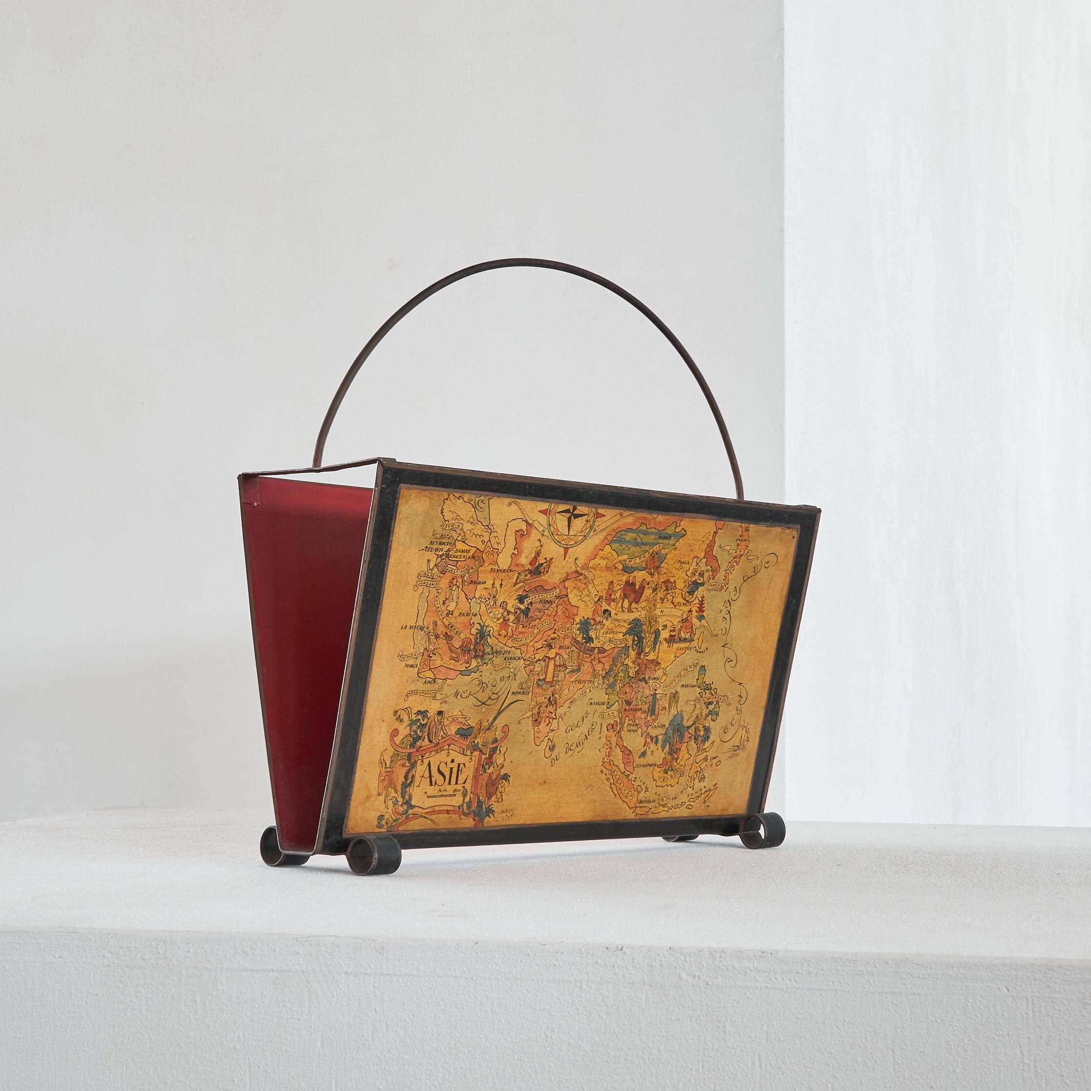 Jacques Liozu Magazine rack with silk screen printing 1950
