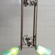 Art Deco chandelier 1930 in leafy wrought iron with 2 green tulip lights