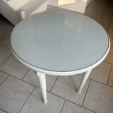 White wooden side table with glass top