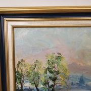 Tableau Huile sur toile - La normandie - Duclair signé Yves Bouffigny 1997