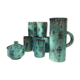 Service a orange enamelled signed former pottery