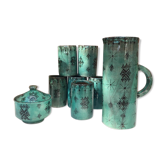 Service a orange enamelled signed former pottery