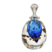 Flacon en verre d'art signé Didier SABA, à décor bleu cobalt et inclus