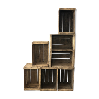 Lot of 7 old wooden crates