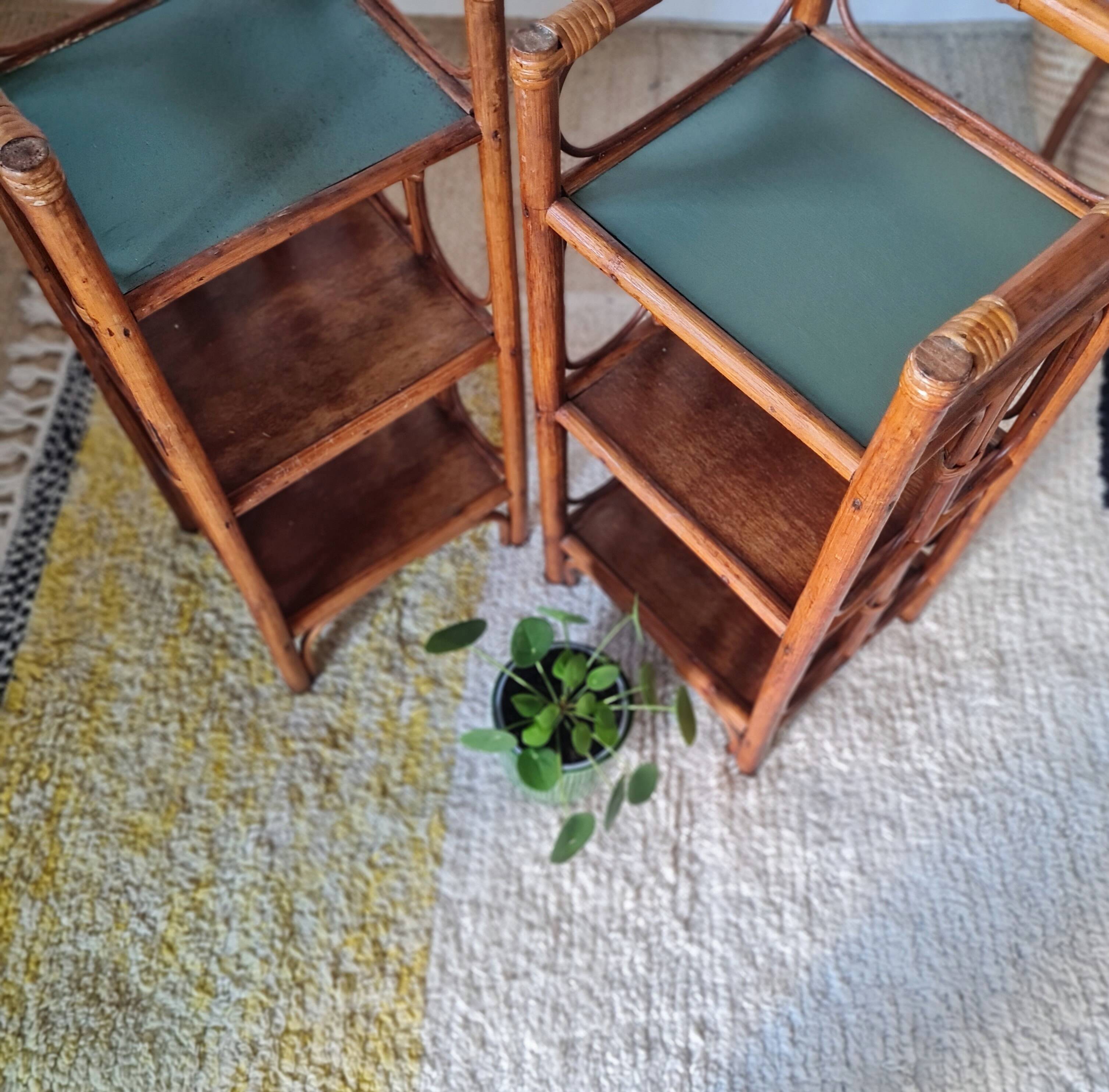 Pair of rattan shelves - antique bedside tables